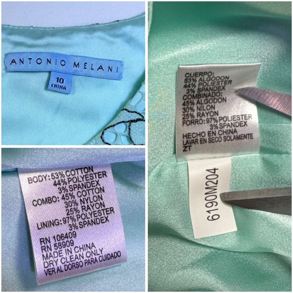 Antonio‎ Melani Mint Green Black Floral Lace Sheath Dress Cap Sleeve Size 10 - Picture 11 of 14